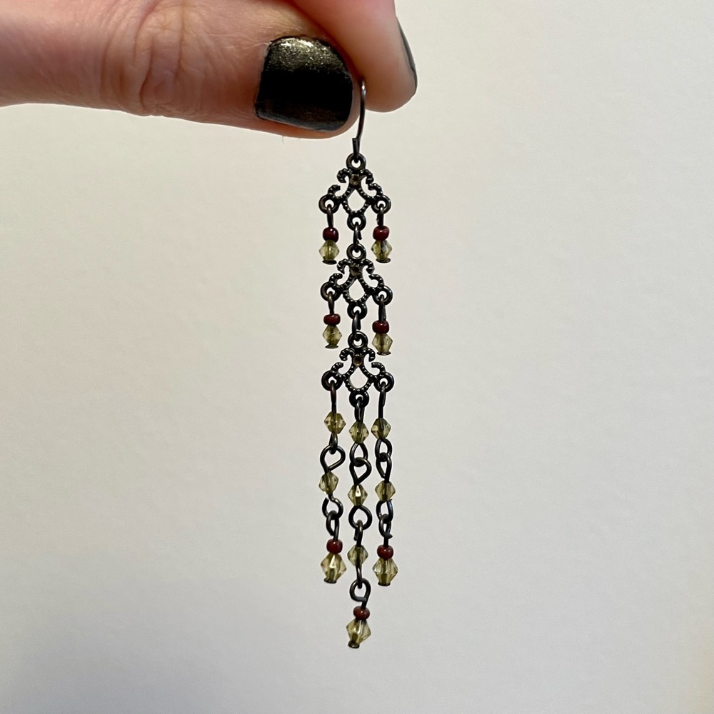 Long Dangly Metal and Beaded Earrings - Picture 3 of 3